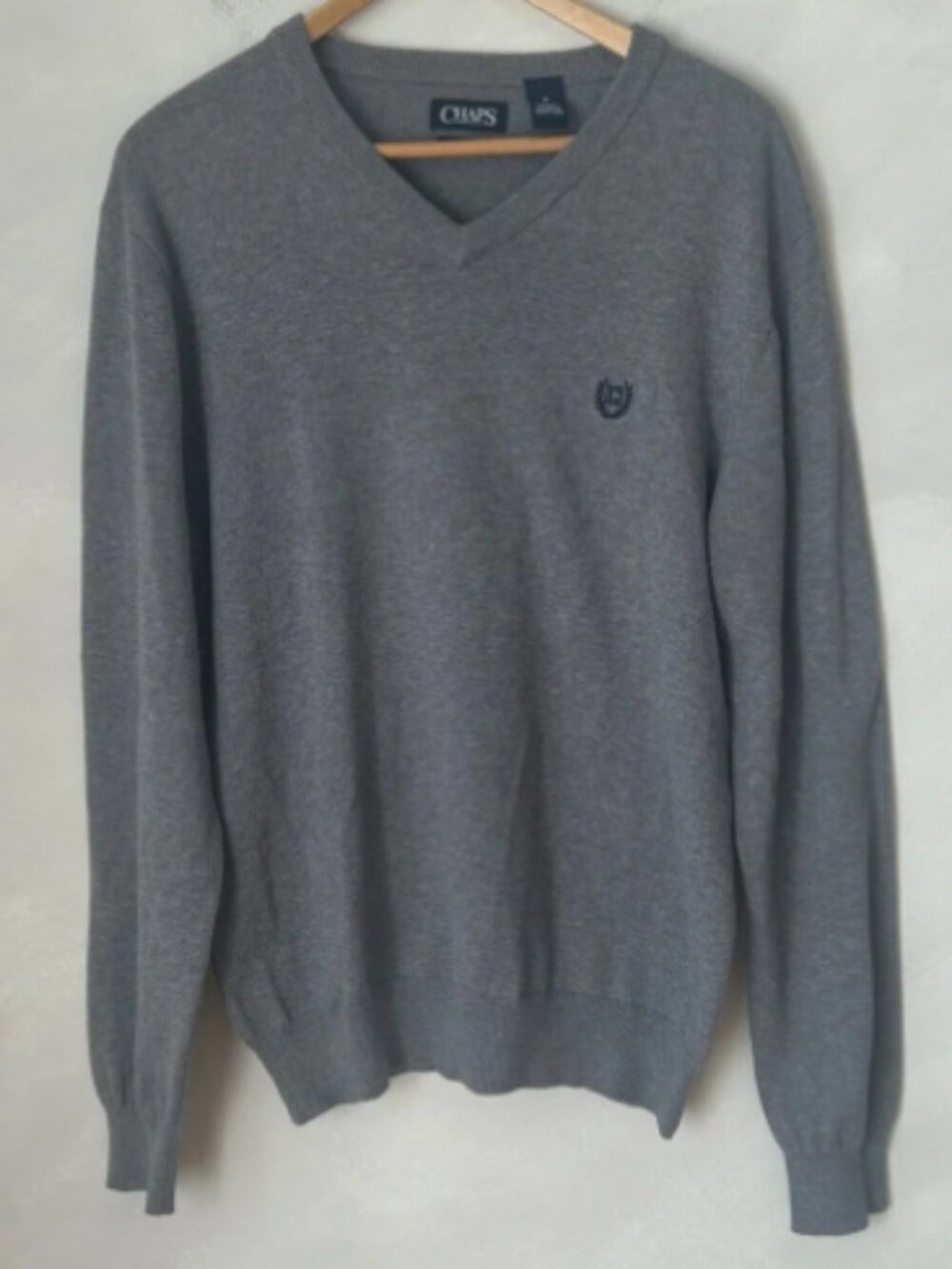 Chaps Cotton Silk Vneck Sweater Mens Size M grey steel heat